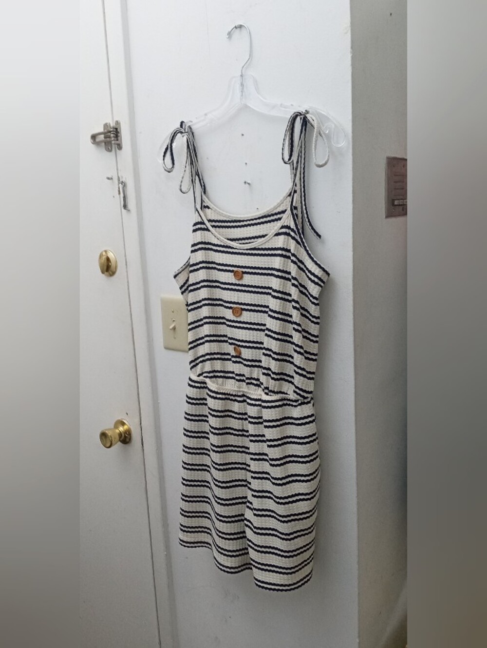 Striped Tie-Shoulder Romper - White & Navy